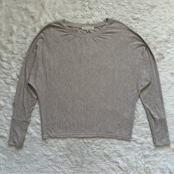 Joah Brown Top Vital Long Sleeve Ribbed Neutral Sz One Size - Picture 3 of 13